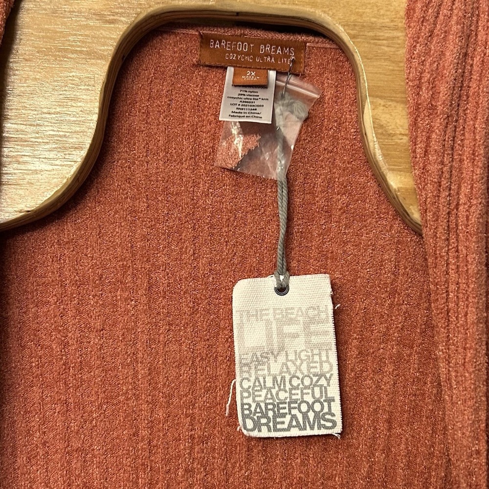 Barefoot Dreams Open Front Cardigan Women 2X Orange Cozy Chic Ultra Light Hooded - Picture 5 of 5